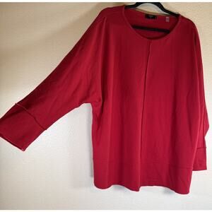 T Tahari Plus 3X Viscose Blend Stretch Tunic Top Shirt Red 3/4 Sleeve